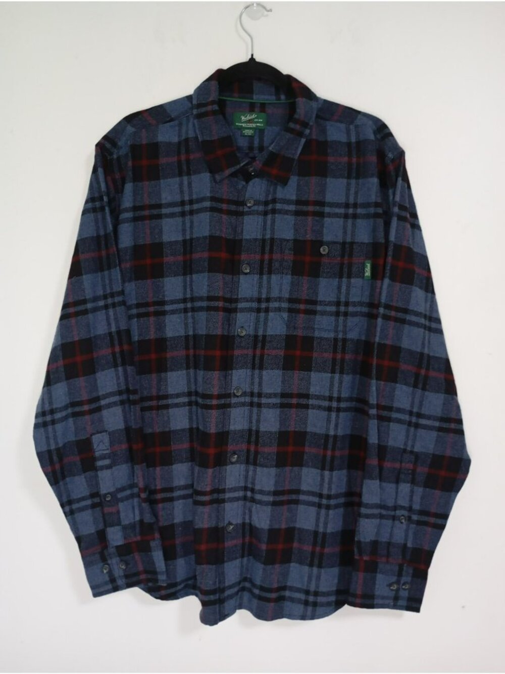 Woolrich Mens XL Blue & Red Plaid Button-Up long sleeve Shirt Cotton Blend